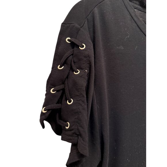 Emerette Black Short-Sleeve Top W/ Lace-Up Arm Detail - Picture 2 of 6